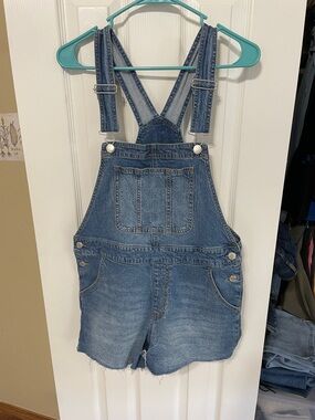 No Boundaries Blue Denim Shortalls with Front Pocket